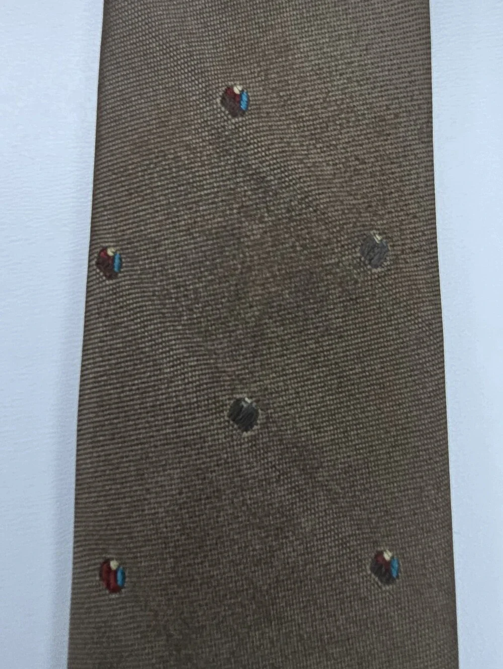Vintage Christian Dior Necktie Brown Red Blue Dot Pattern 95% Polyester 5% Silk